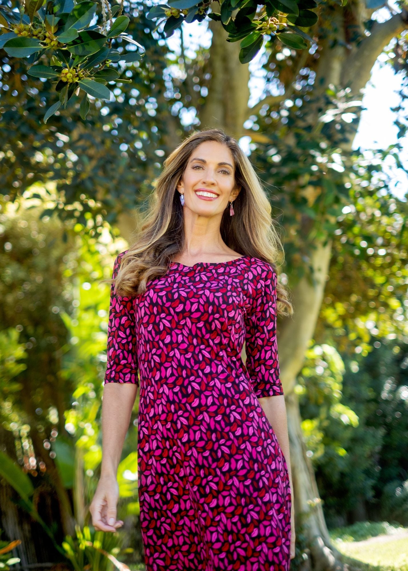 Boat Neck Dress, Pink and Black