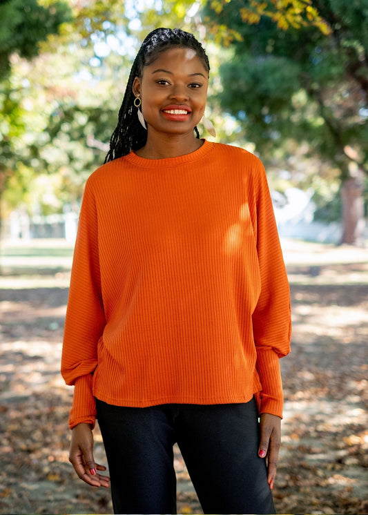Round Neck Sweater Top,  Rust