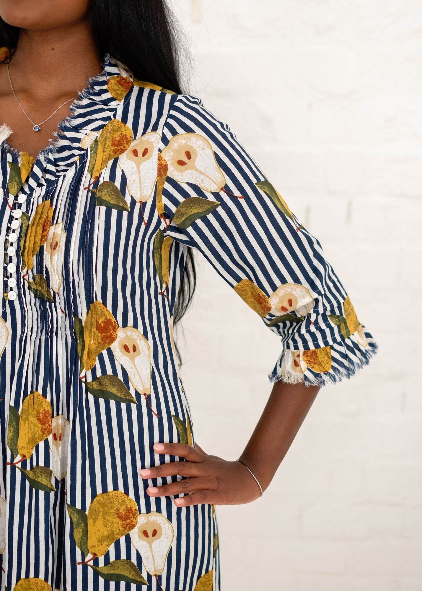 Sarah Dress with Frill in Candy Blue Pears