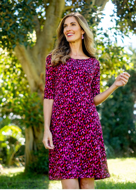 Boat Neck Dress, Pink and Black