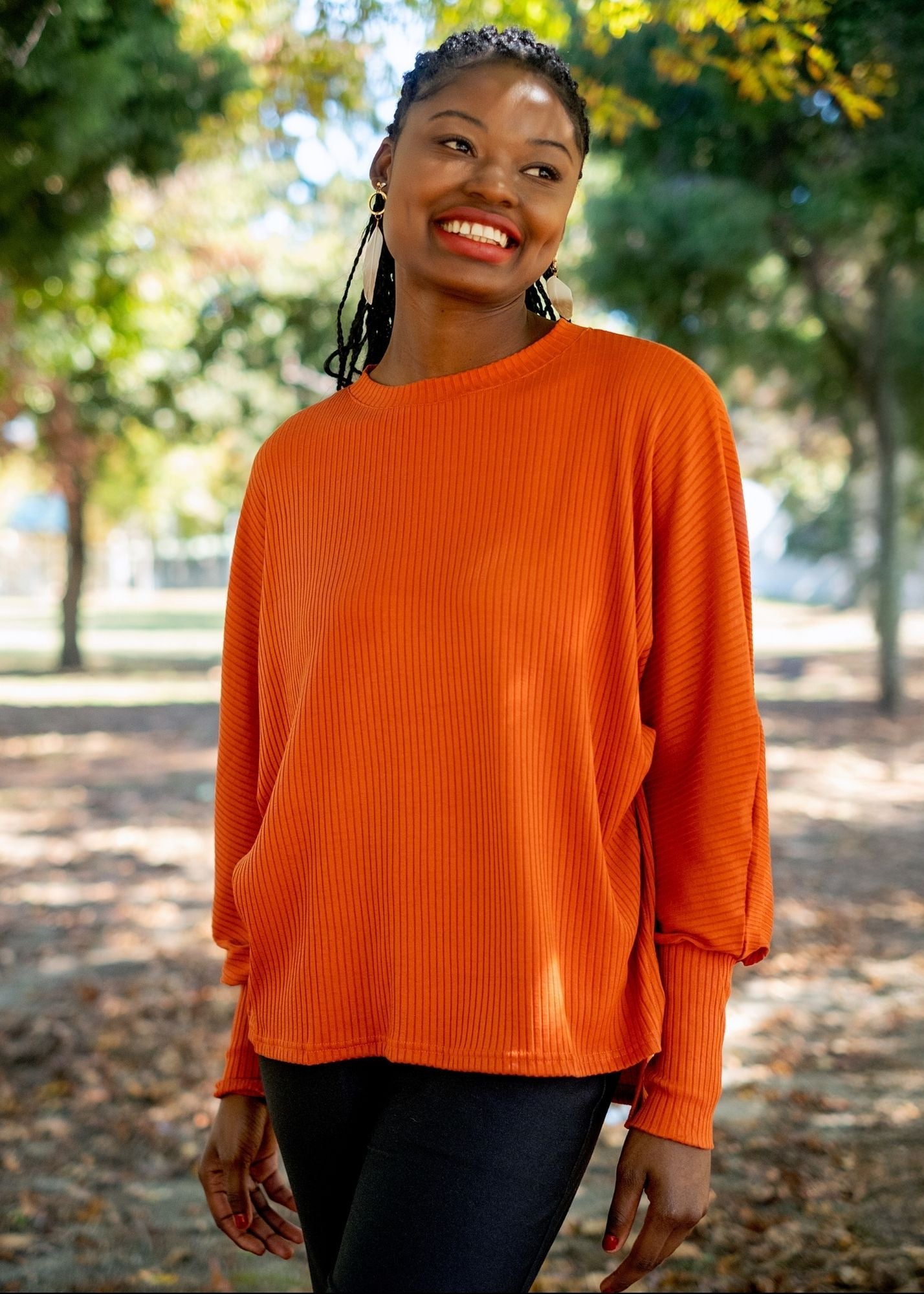 Round Neck Sweater Top,  Rust
