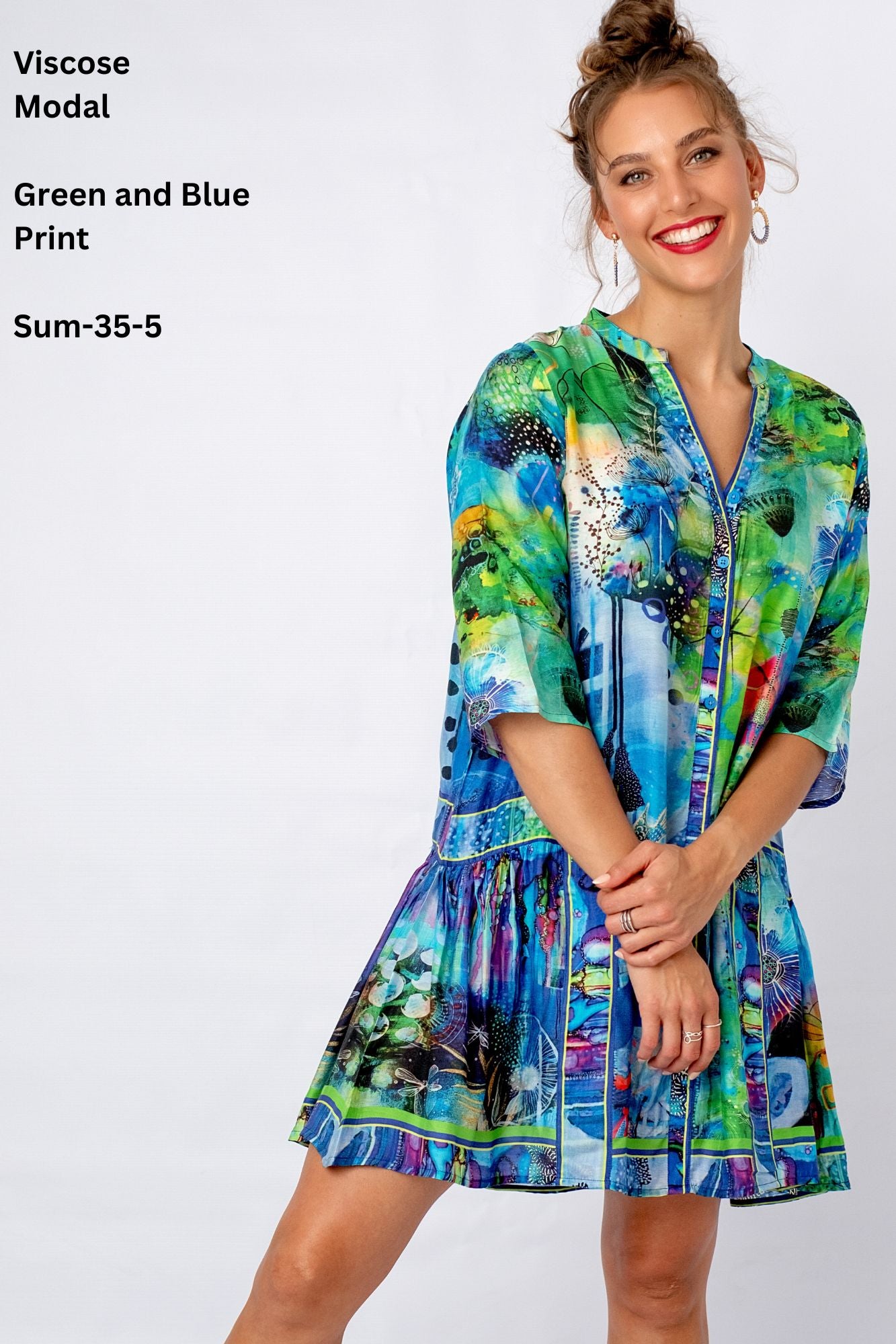 Amalfi Dress in Green and Blue Print