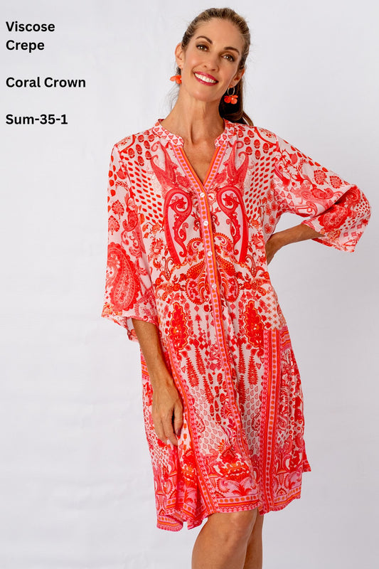Amalfi Dress in Coral Crown Print
