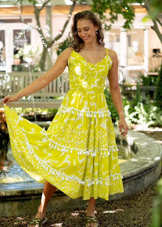 Marina Dress in Lemon Punch (Mid Calf Length)