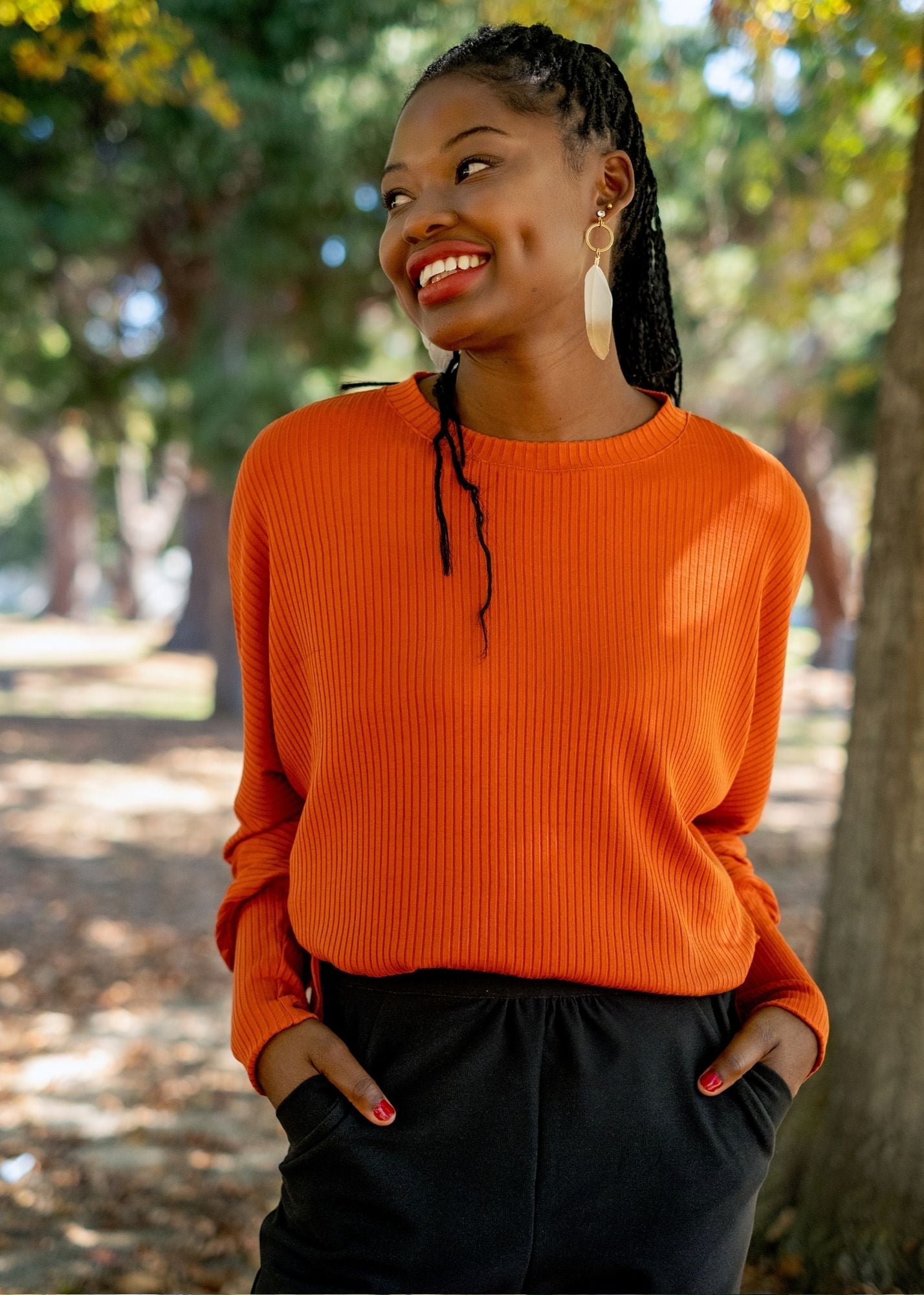 Round Neck Sweater Top,  Rust