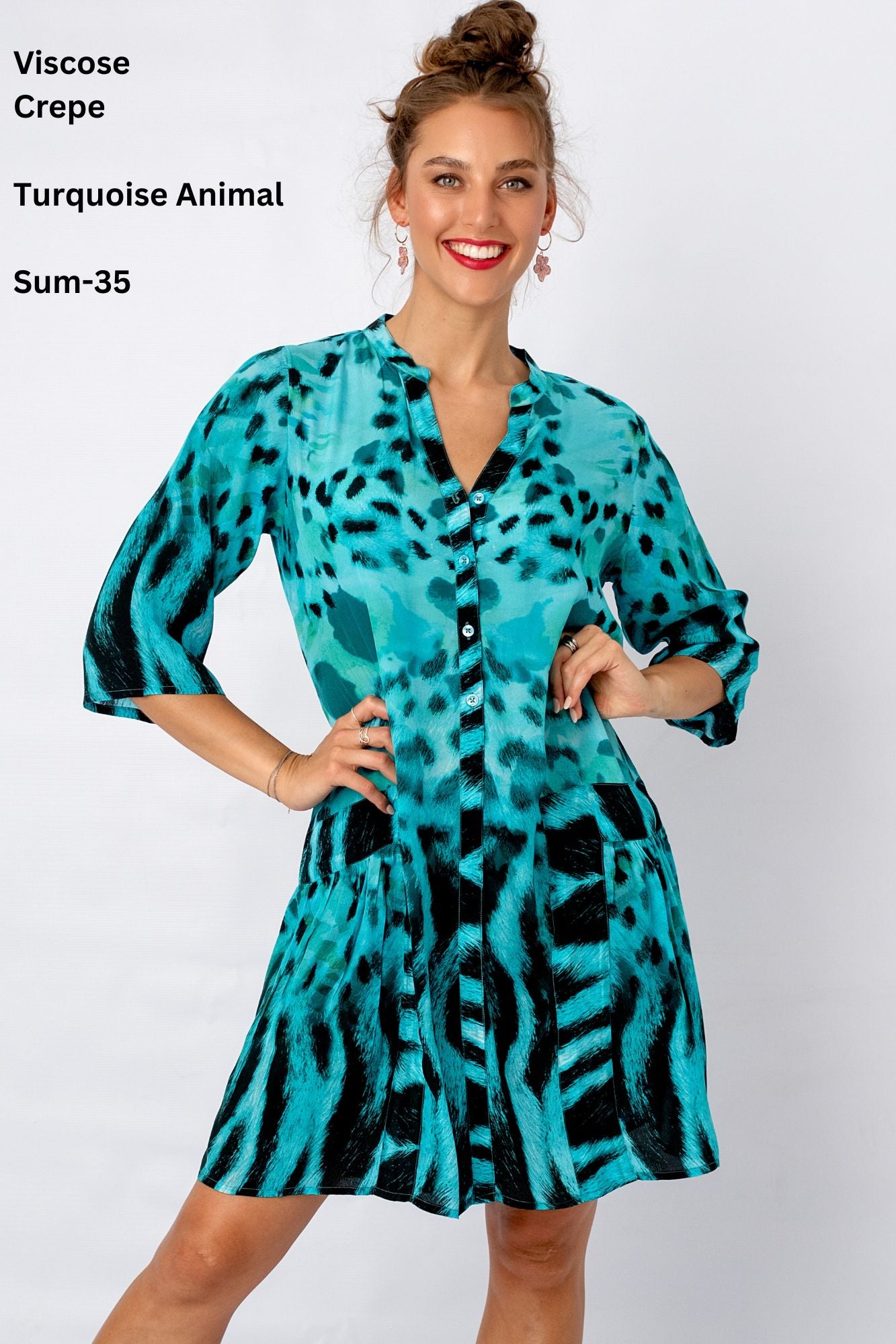 Amalfi Dress in Turquoise Animal Print