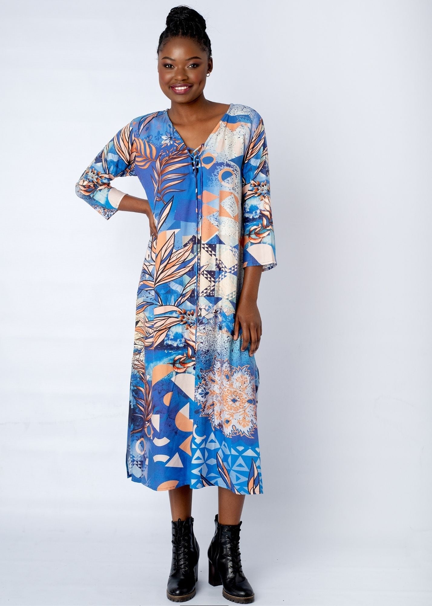 Angelica Dress With Straight Sleeve in Spice Route