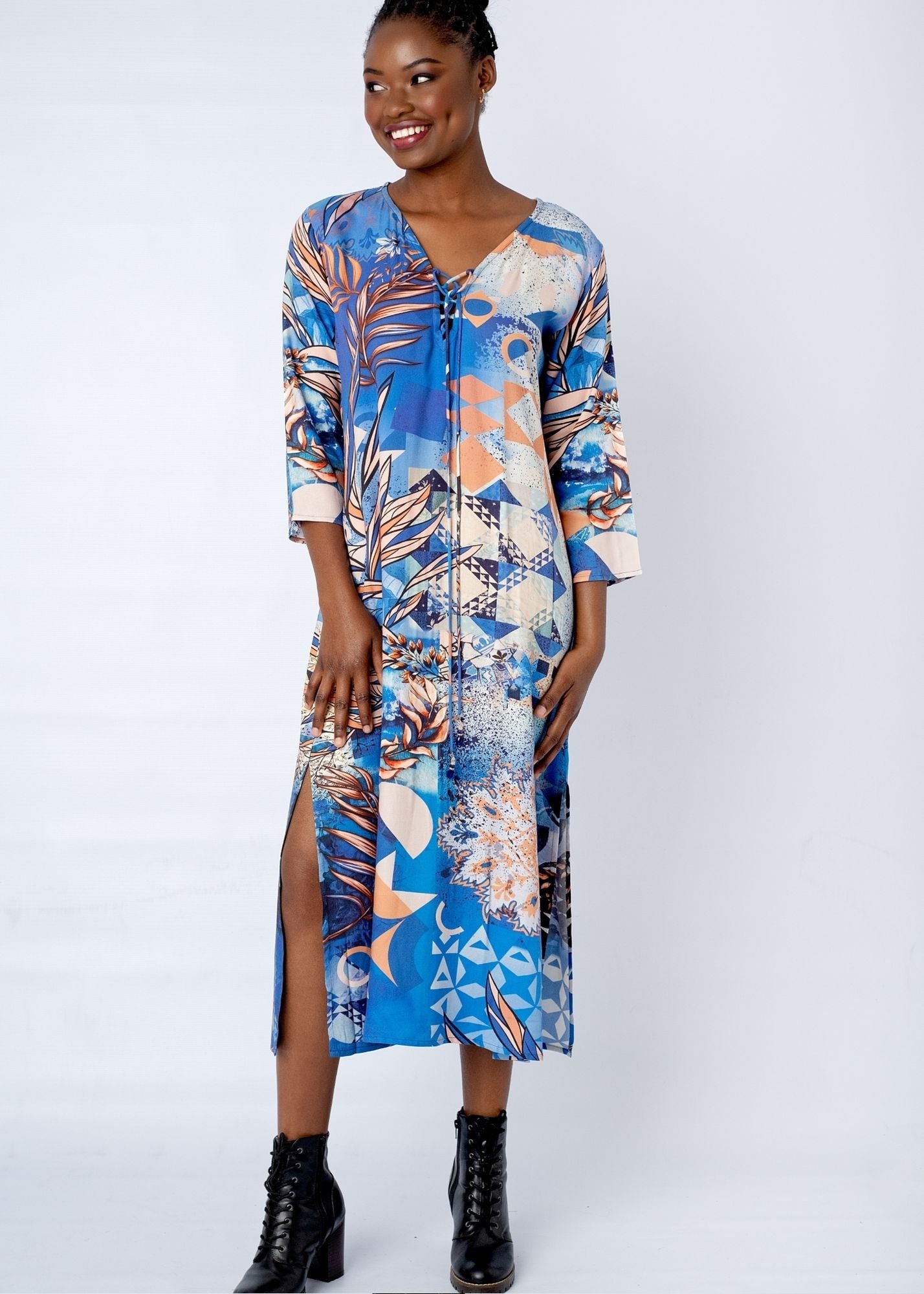 Angelica Dress With Straight Sleeve in Spice Route