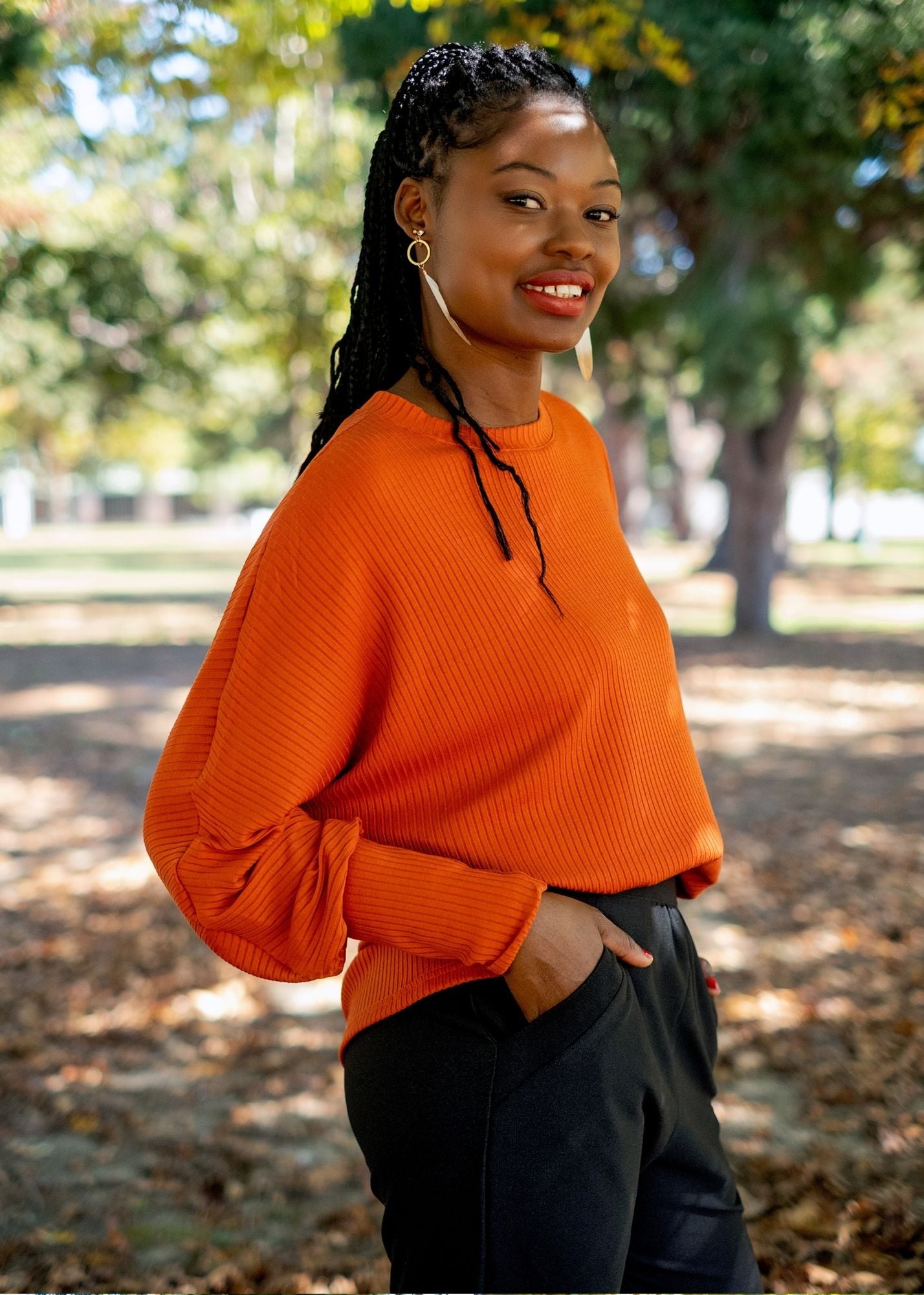 Round Neck Sweater Top,  Rust