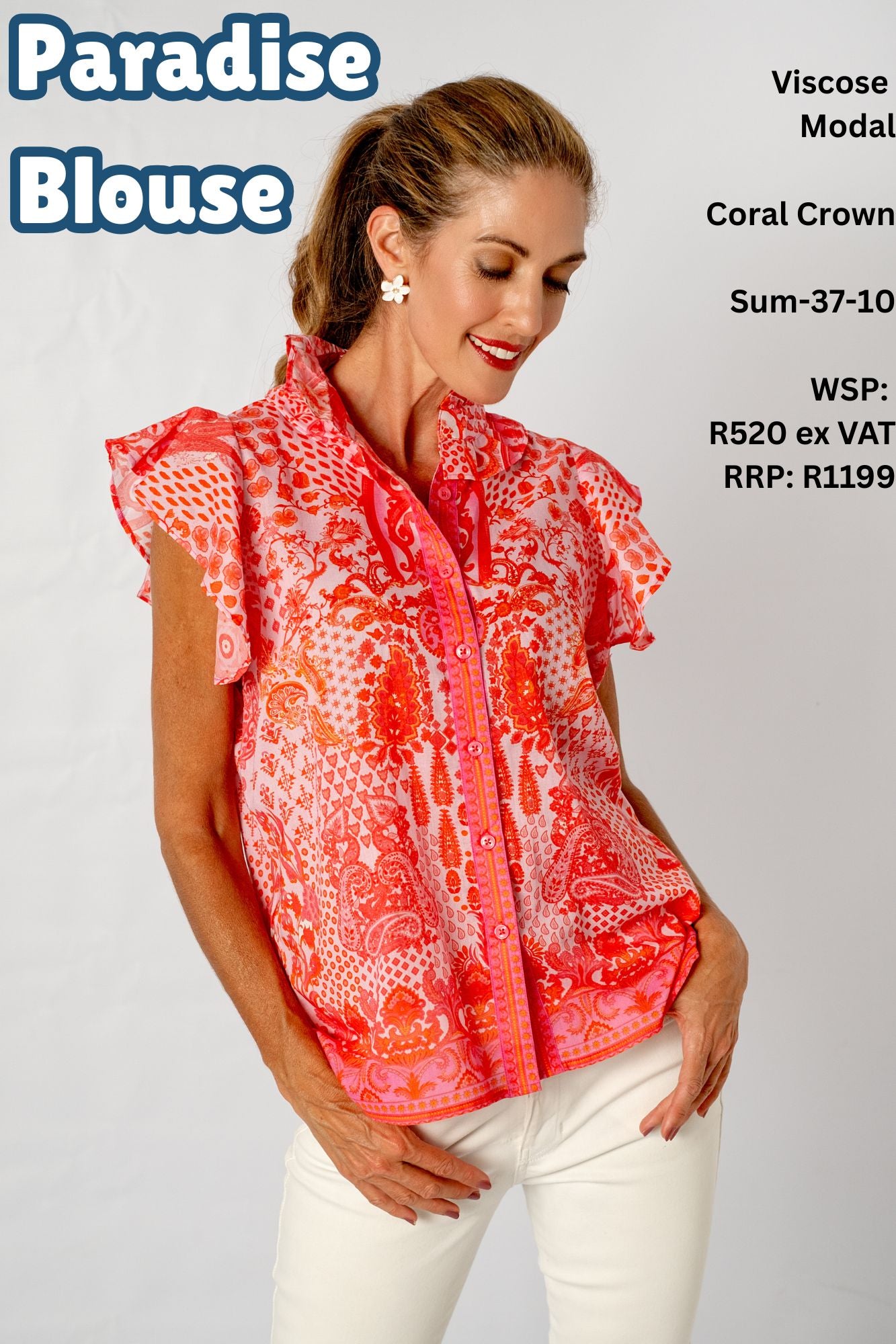 Paradise Blouse in Coral Crown Print