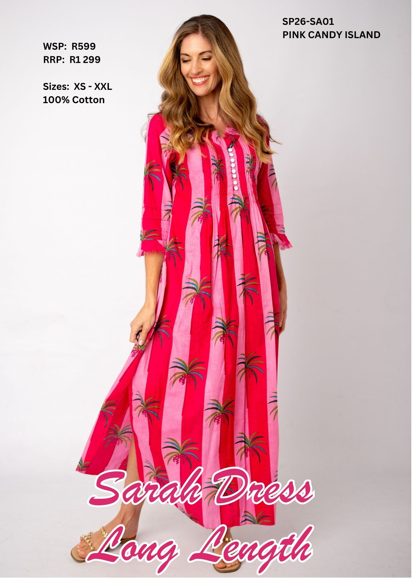 Sarah Long Cotton Dress – Pink Candy Island