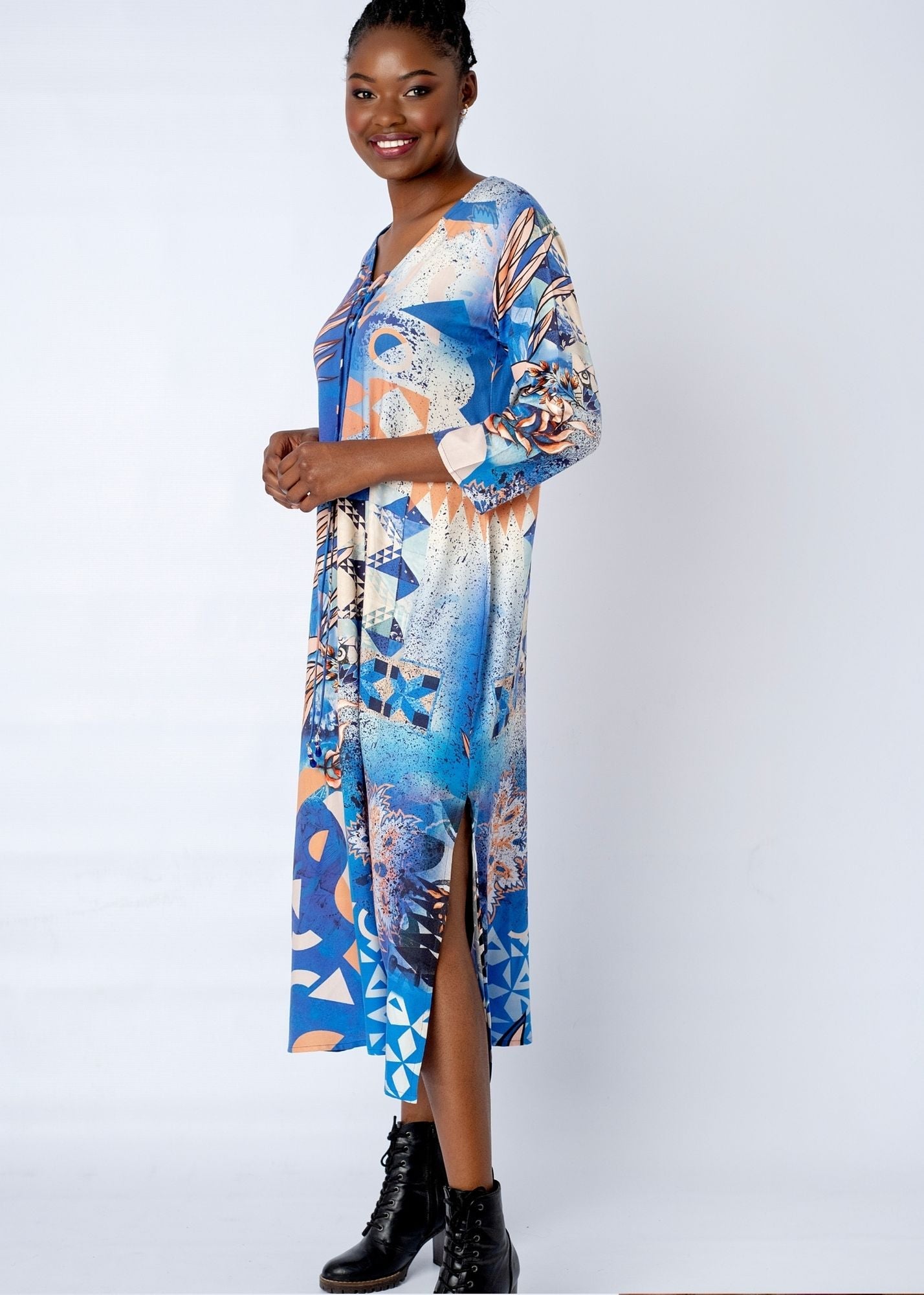 Angelica Dress With Straight Sleeve in Spice Route