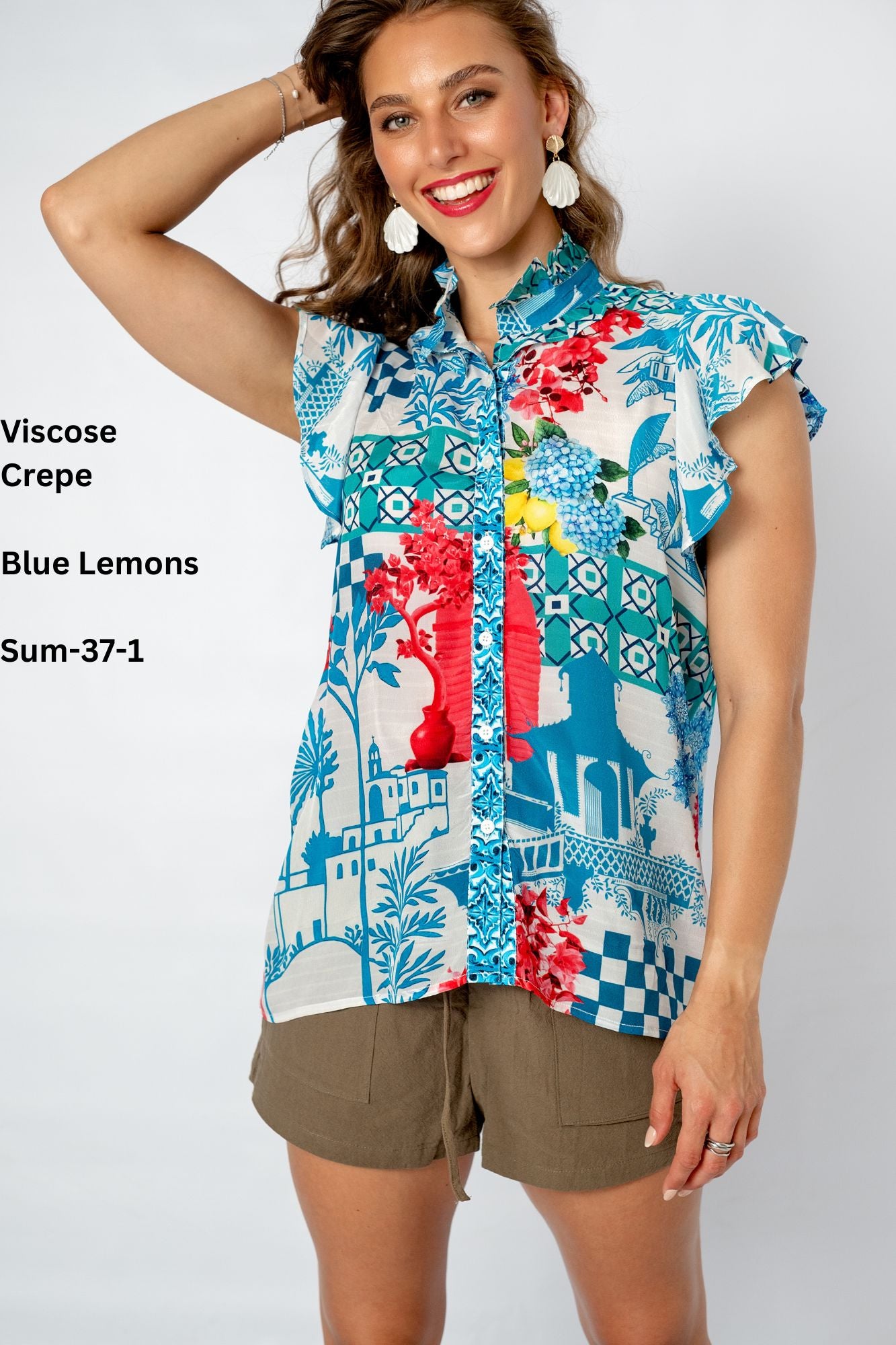 Paradise Blouse in Blue Lemons