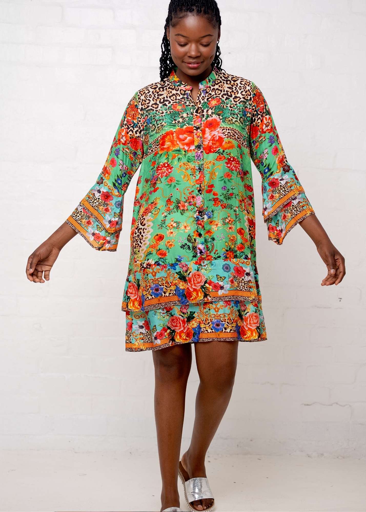 Symphony Dress in Green Animal and Flower Print
