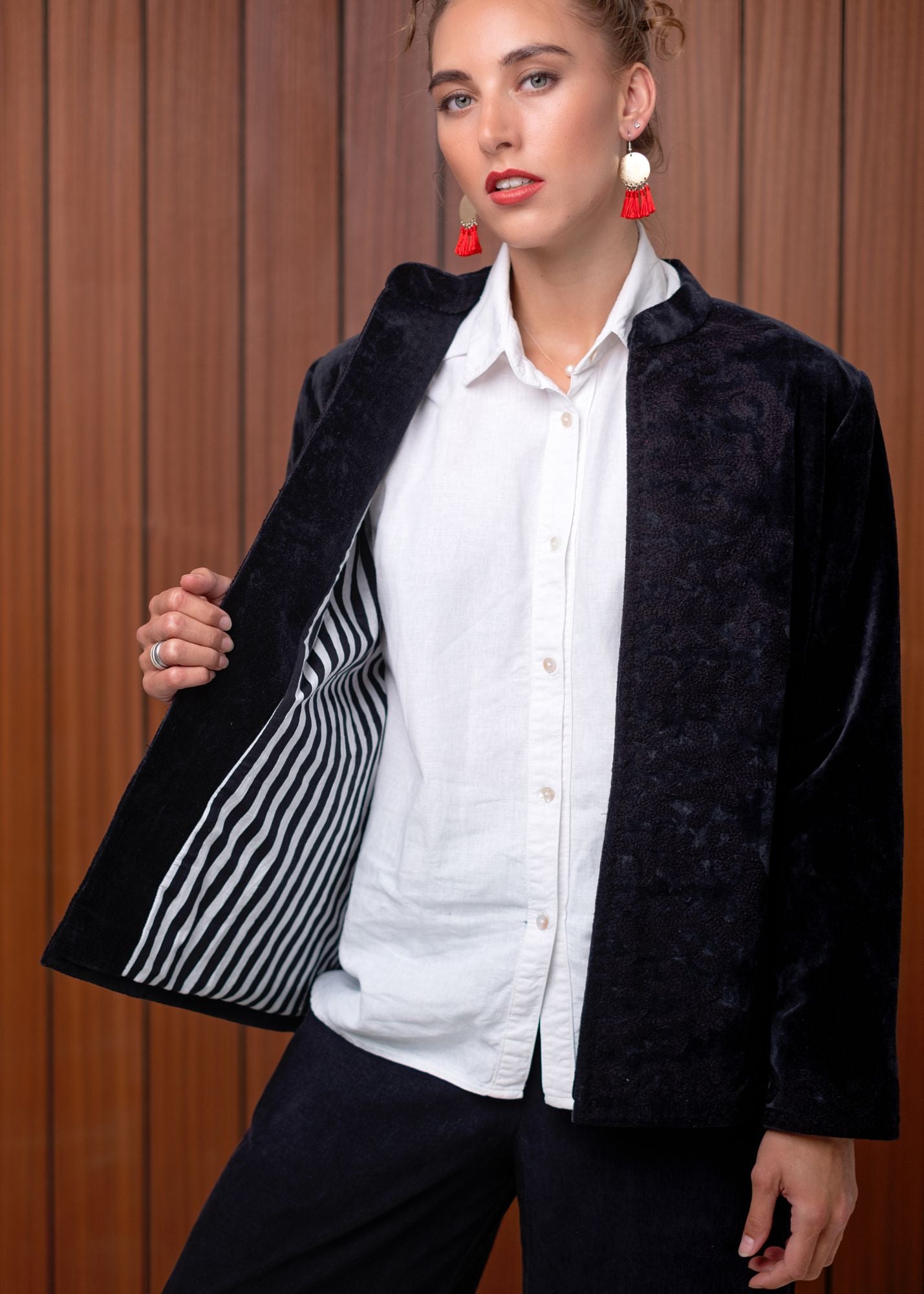 Gia Embossed Velvet Jacket in Midnight