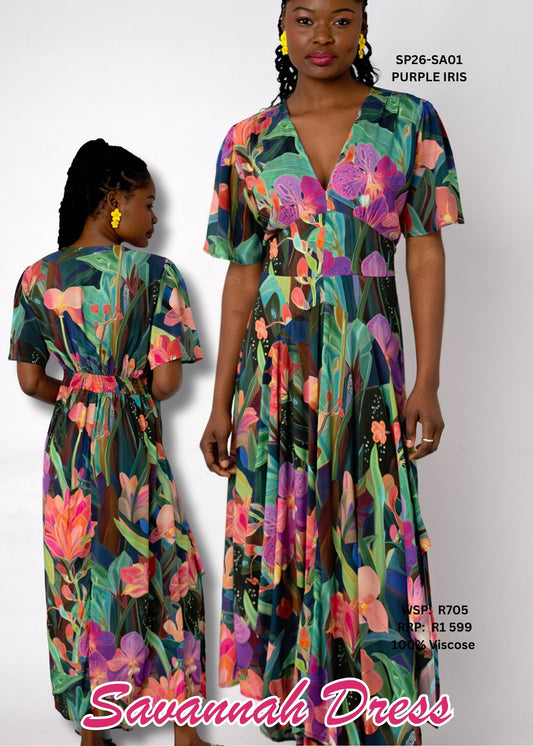 Savannah Tropical Floral Maxi Dress – Purple Iris
