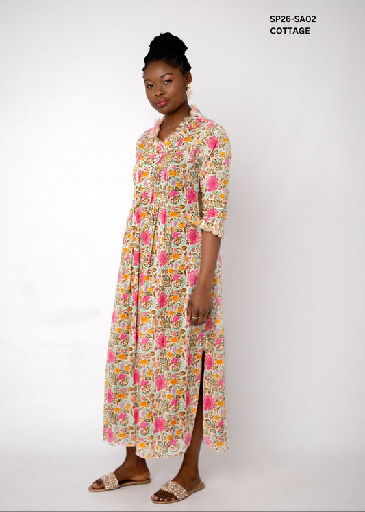 Sarah Long Cotton Dress – Cottage Garden
