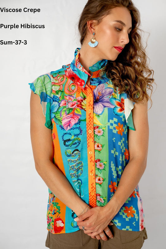 Paradise Blouse in Purple Hibiscus