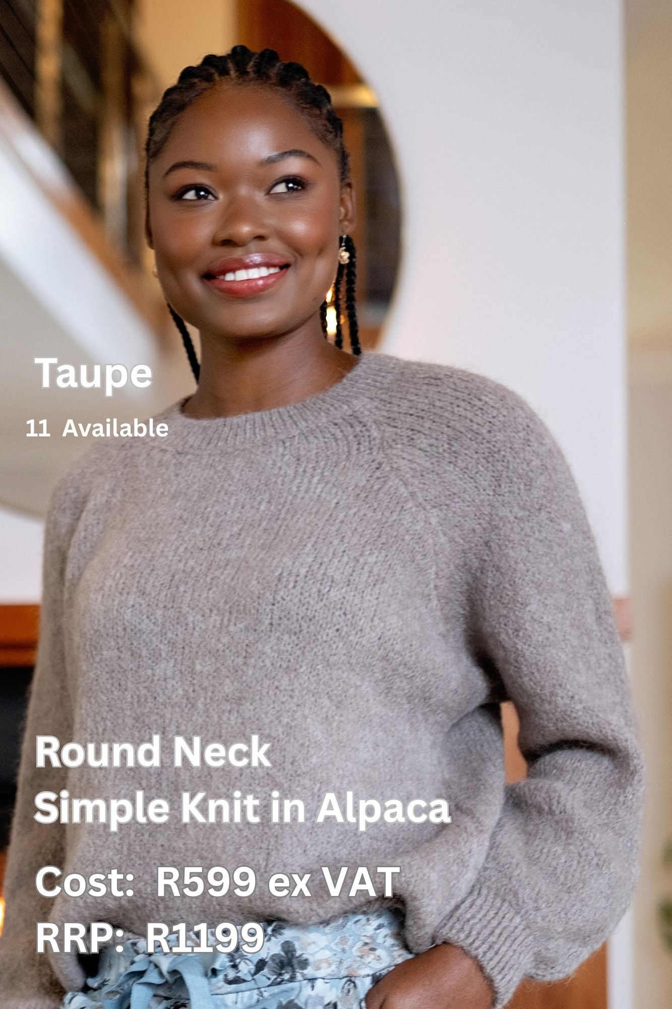 Round Neck Simple Knit in Alpaca - Taupe