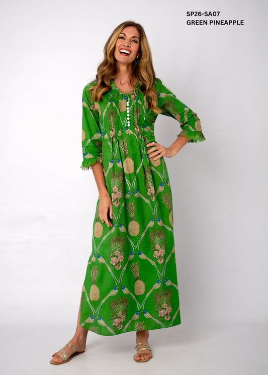 Sarah Long Cotton Dress – Green Pineapple