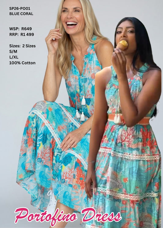 Portofino Tiered Cotton Maxi Dress – Blue Coral