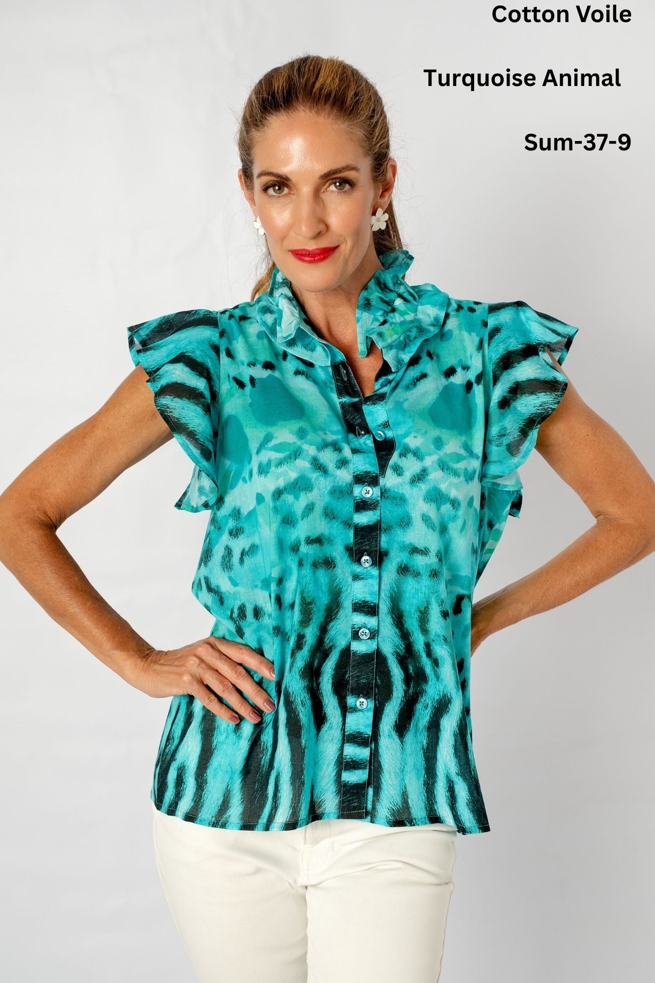 Paradise Blouse in Turquoise Animal