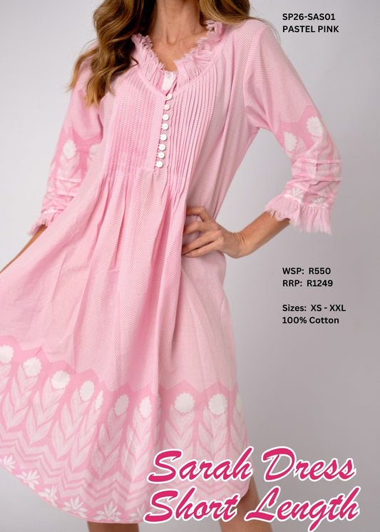 Sarah Short Cotton Dress – Pastel Pink
