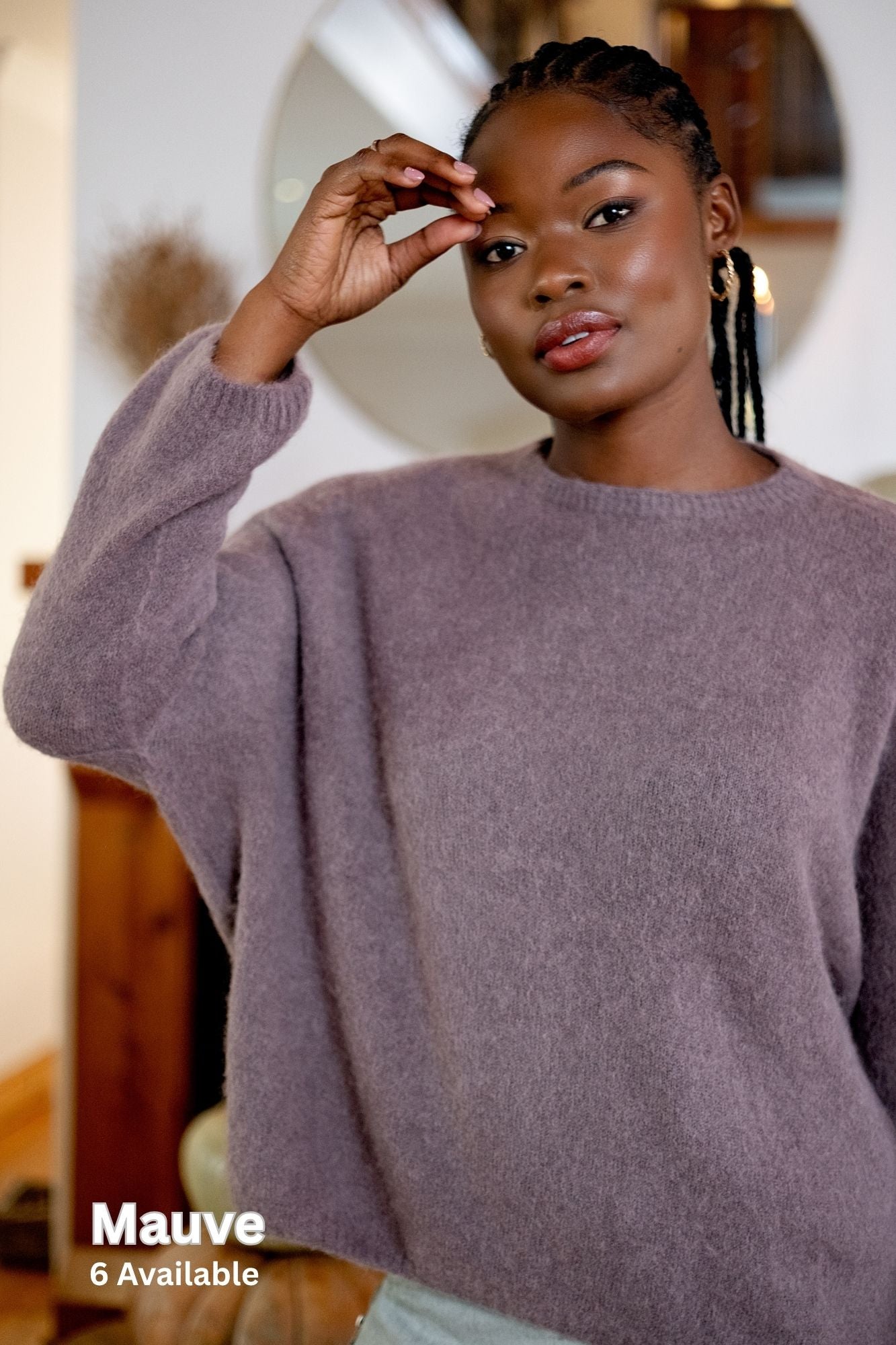 Oversized Alpaca Wool Simple Knit Jumper – Mauve