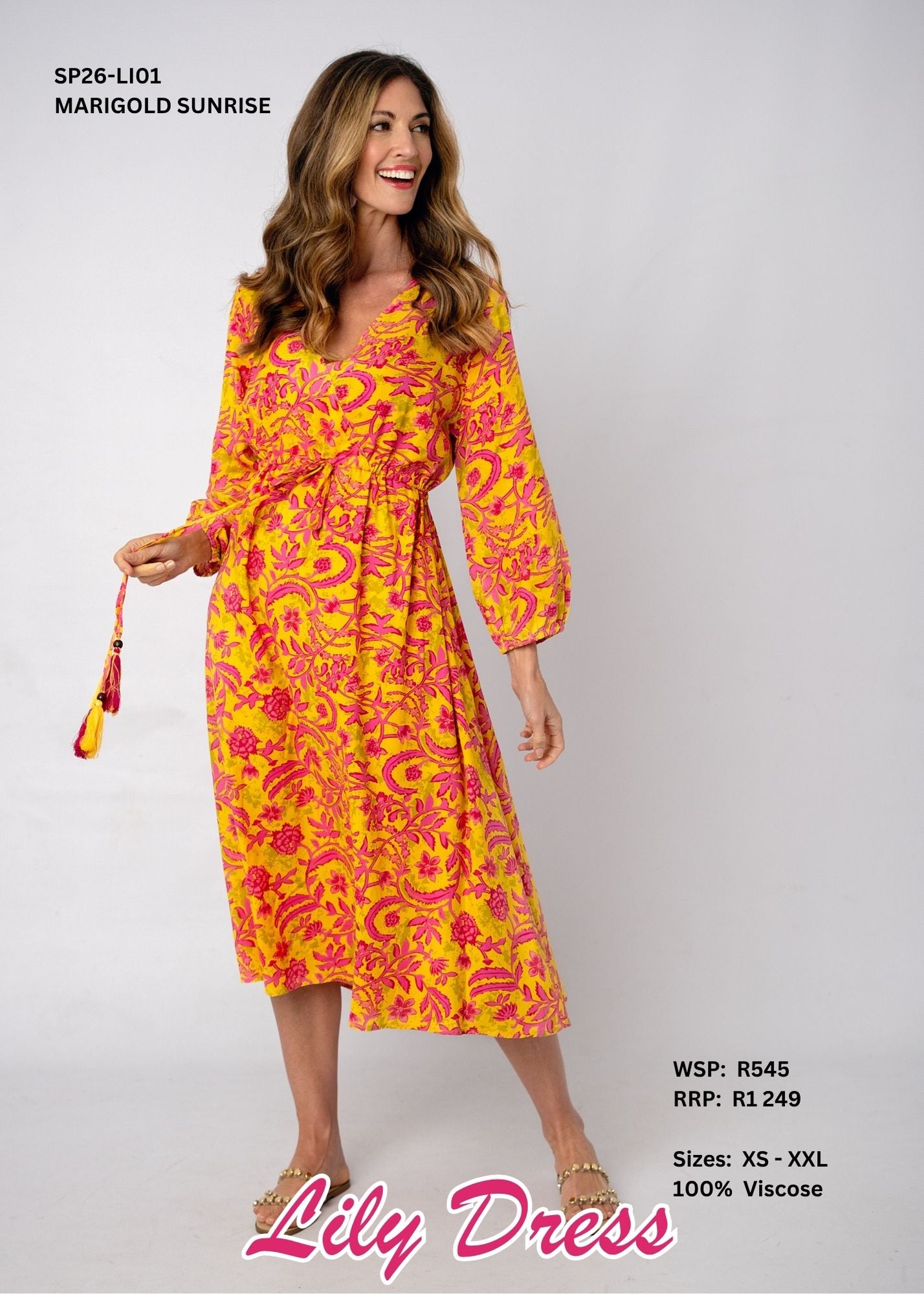 Lily Viscose Midi Dress – Marigold Sunrise