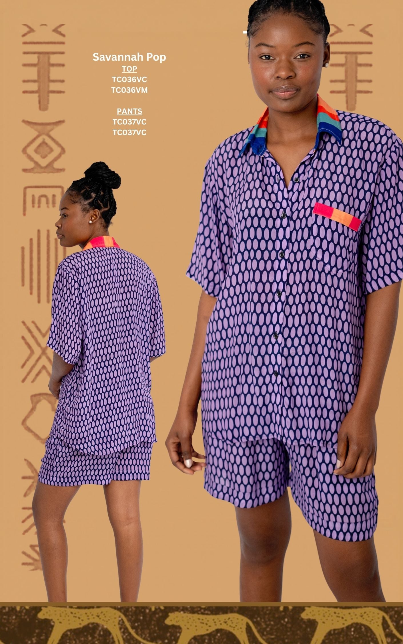The Thandi Short Sleeve Shirt & Short PJ Set – Savannah Pop TC036/TC037