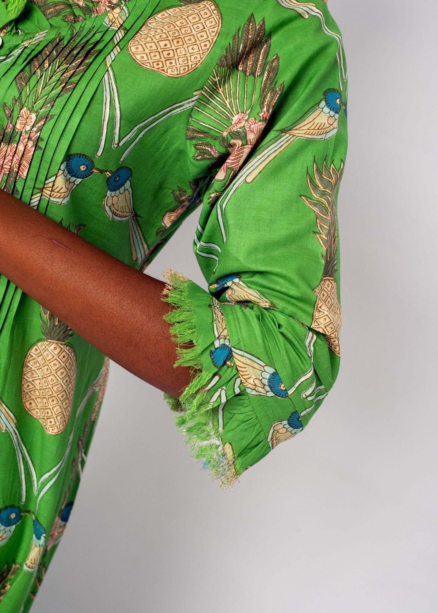 Sarah Dress with Frill in Green Pineapple