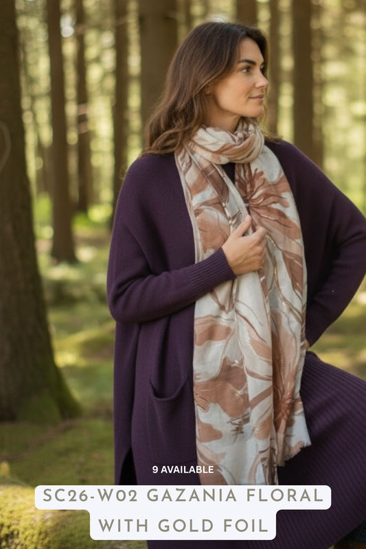 Winter Scarf Gazania Floral with Gold Foil
