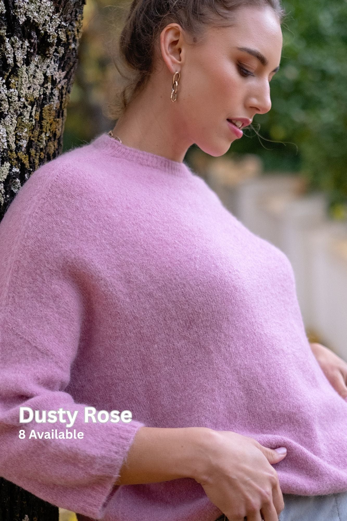 Oversized Alpaca Wool Simple Knit Jumper – Dusty Rose