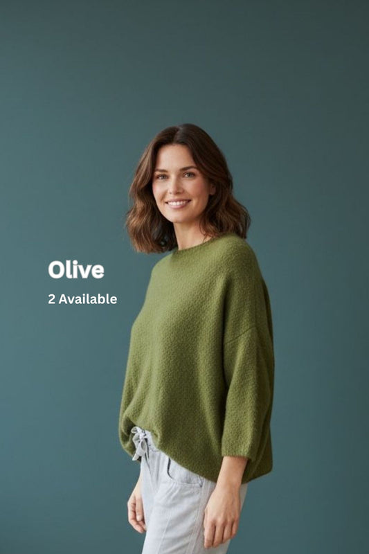 Oversized Alpaca Wool Simple Knit Jumper – Olive