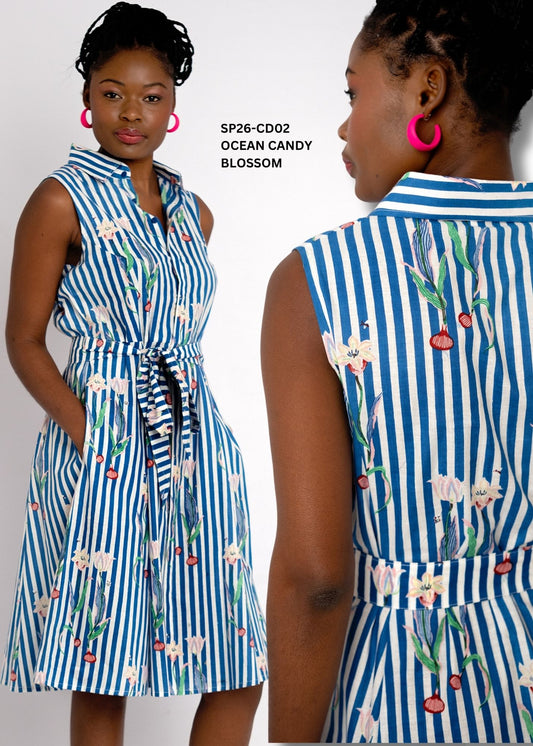 Candice Sleeveless Cotton Dress – Ocean Candy Blossom