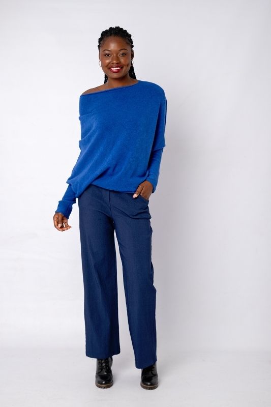 Urban Cozi Asymmetrical Sweater in Blue