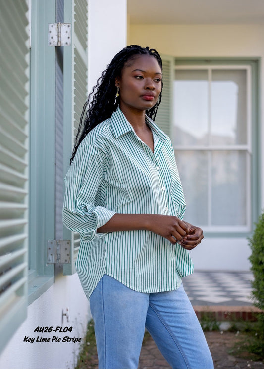 THE FLEUR SHIRT IN KEYLIME PIE STRIPE
