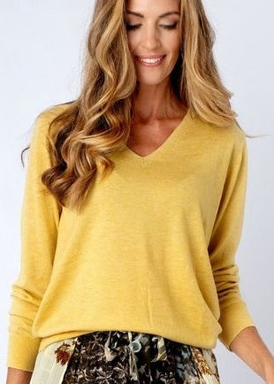 V Neck Classic Knit in Mustard