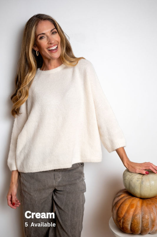 Oversized Alpaca Wool Simple Knit Jumper – Cream