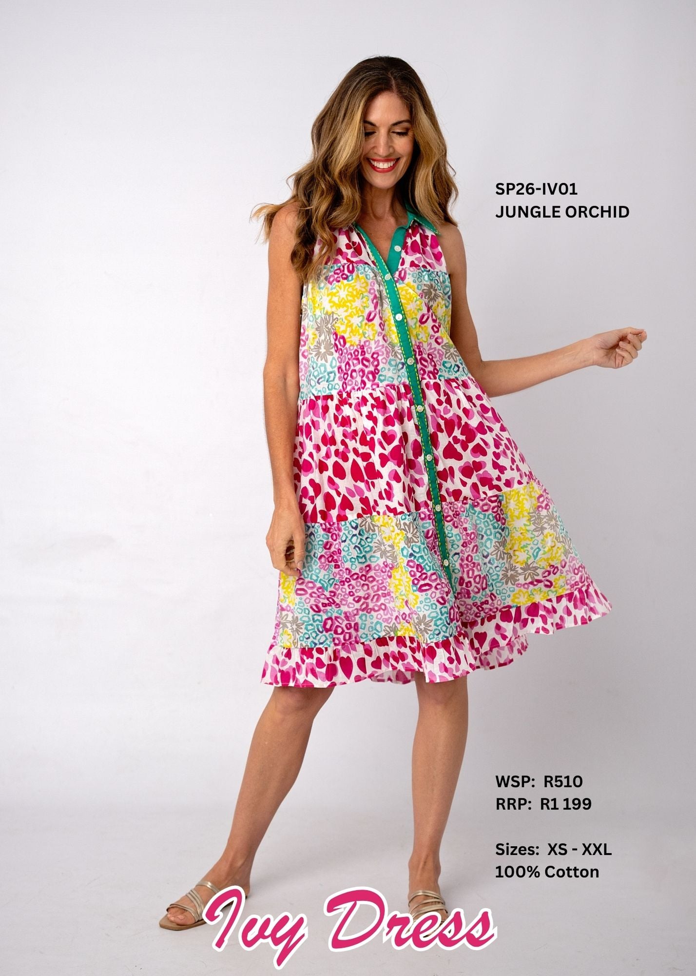 Ivy Sleeveless Cotton Tiered Dress – Jungle Orchid