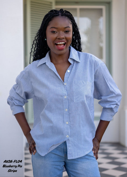THE FLEUR SHIRT IN BLUEBERRY PIE STRIPE