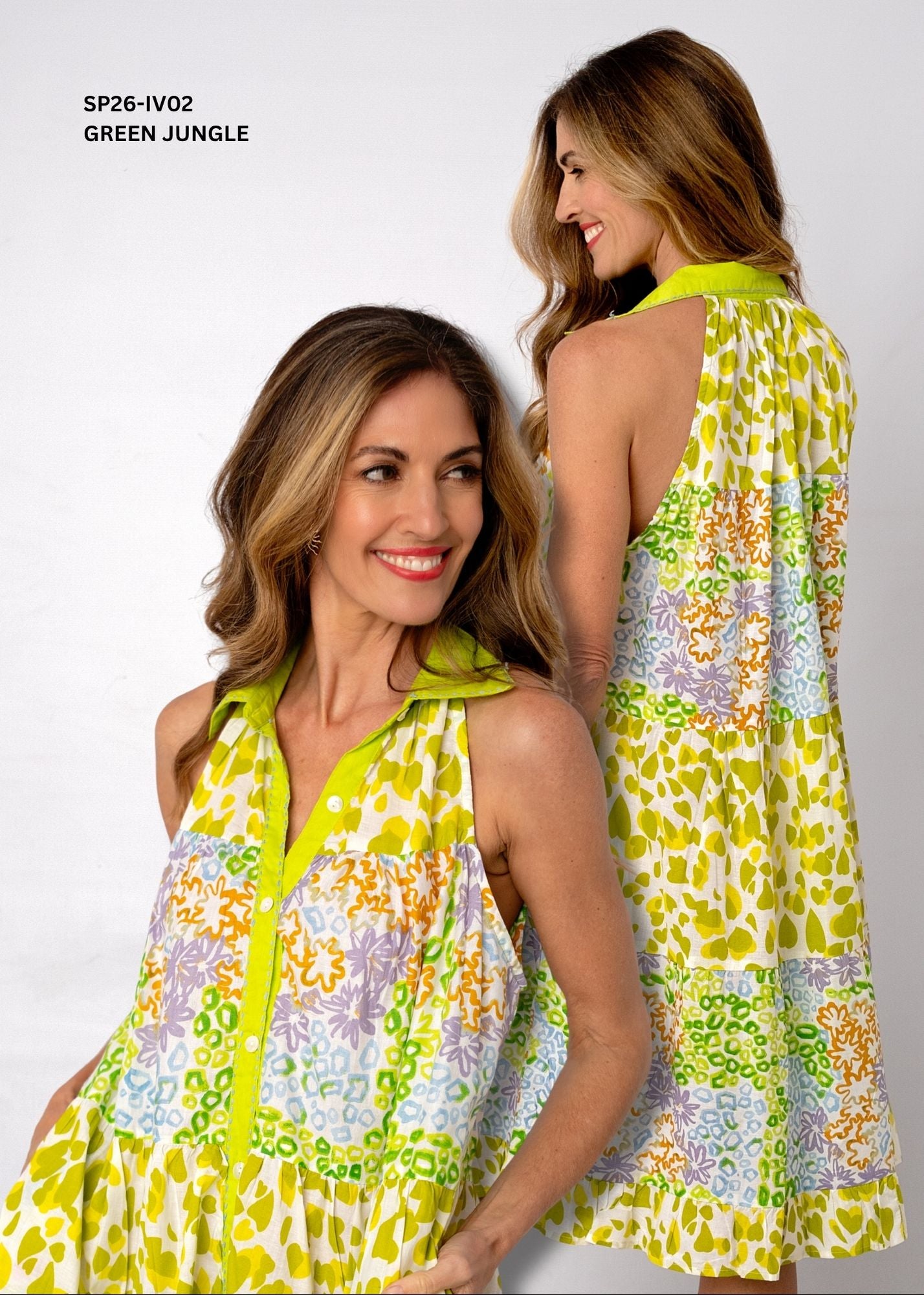 Ivy Sleeveless Cotton Tiered Dress – Green Jungle