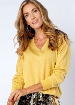 V Neck Classic Knit in Mustard