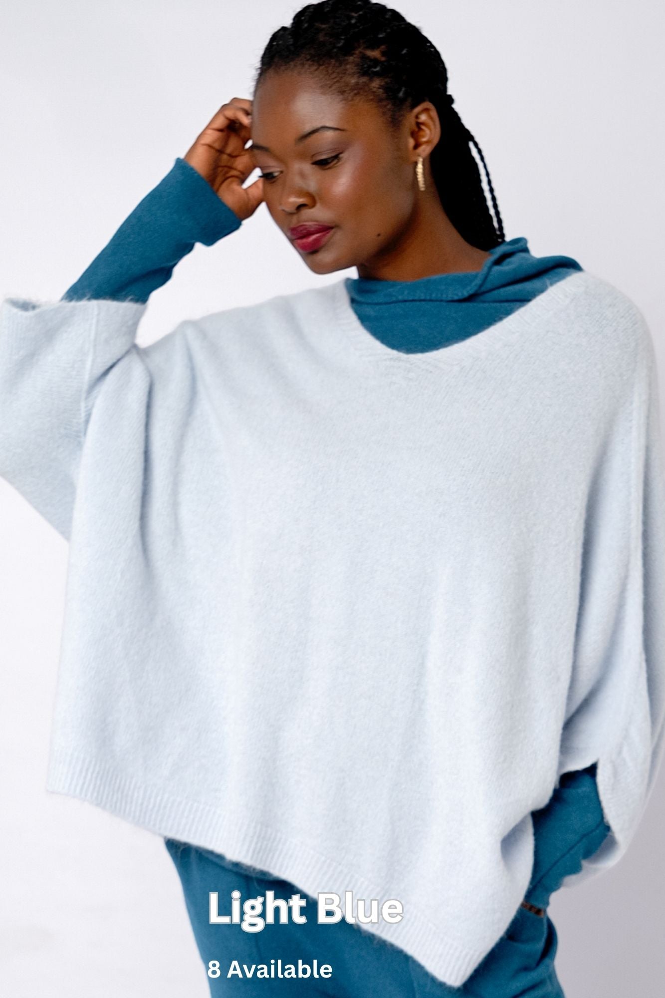 Poncho with Tulip Sleeve in Light Blue