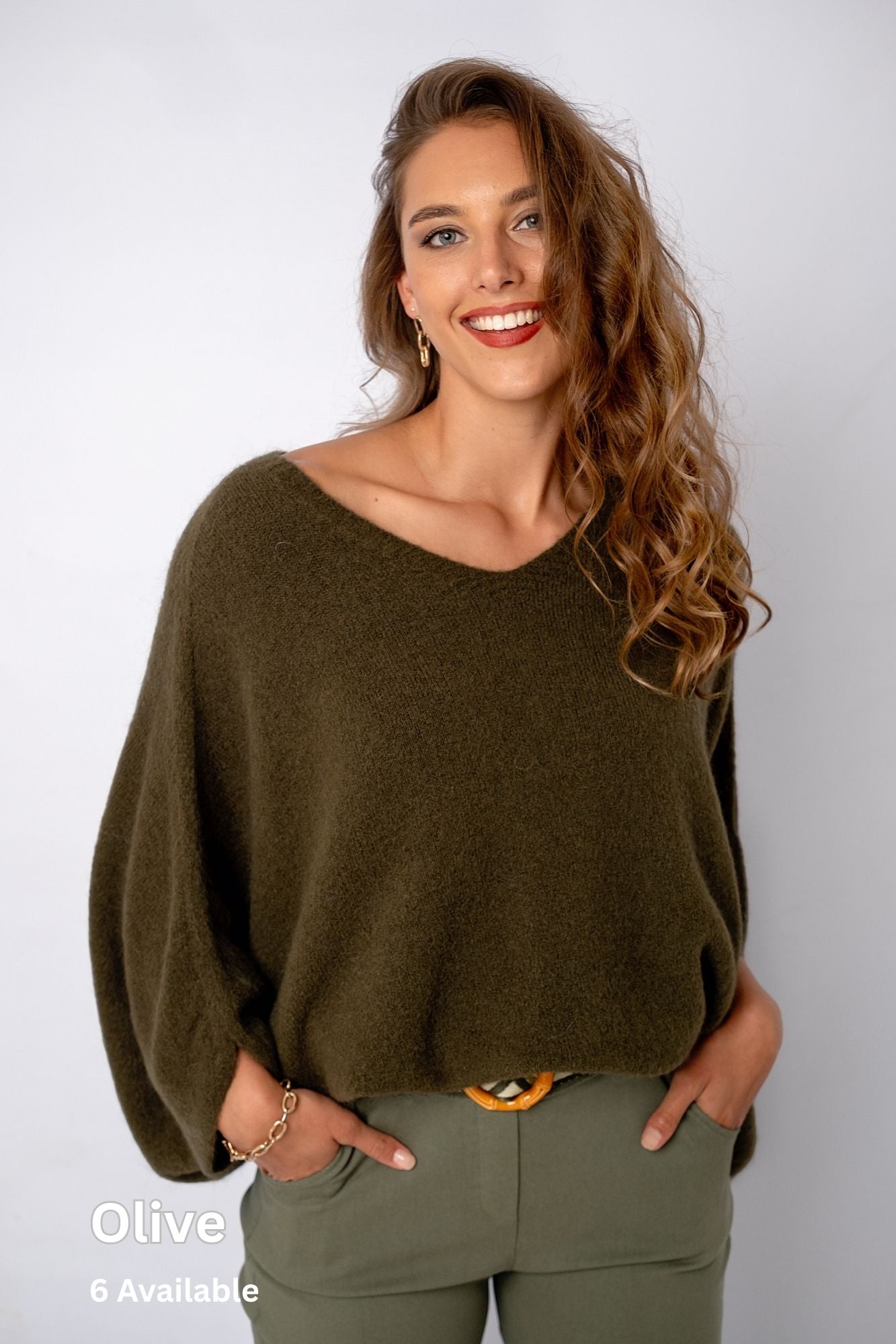 Poncho with Tulip Sleeve in Olive