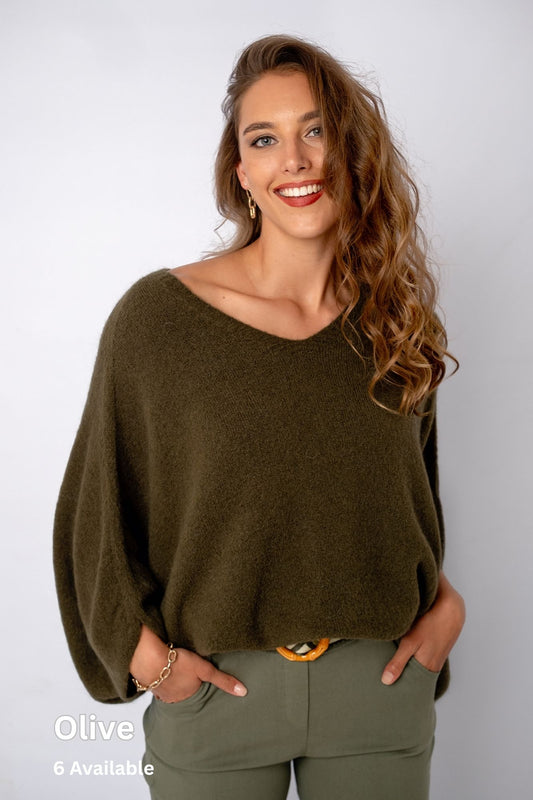 Poncho with Tulip Sleeve in Olive