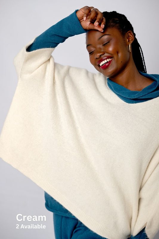 Poncho with Tulip Sleeve in Cream
