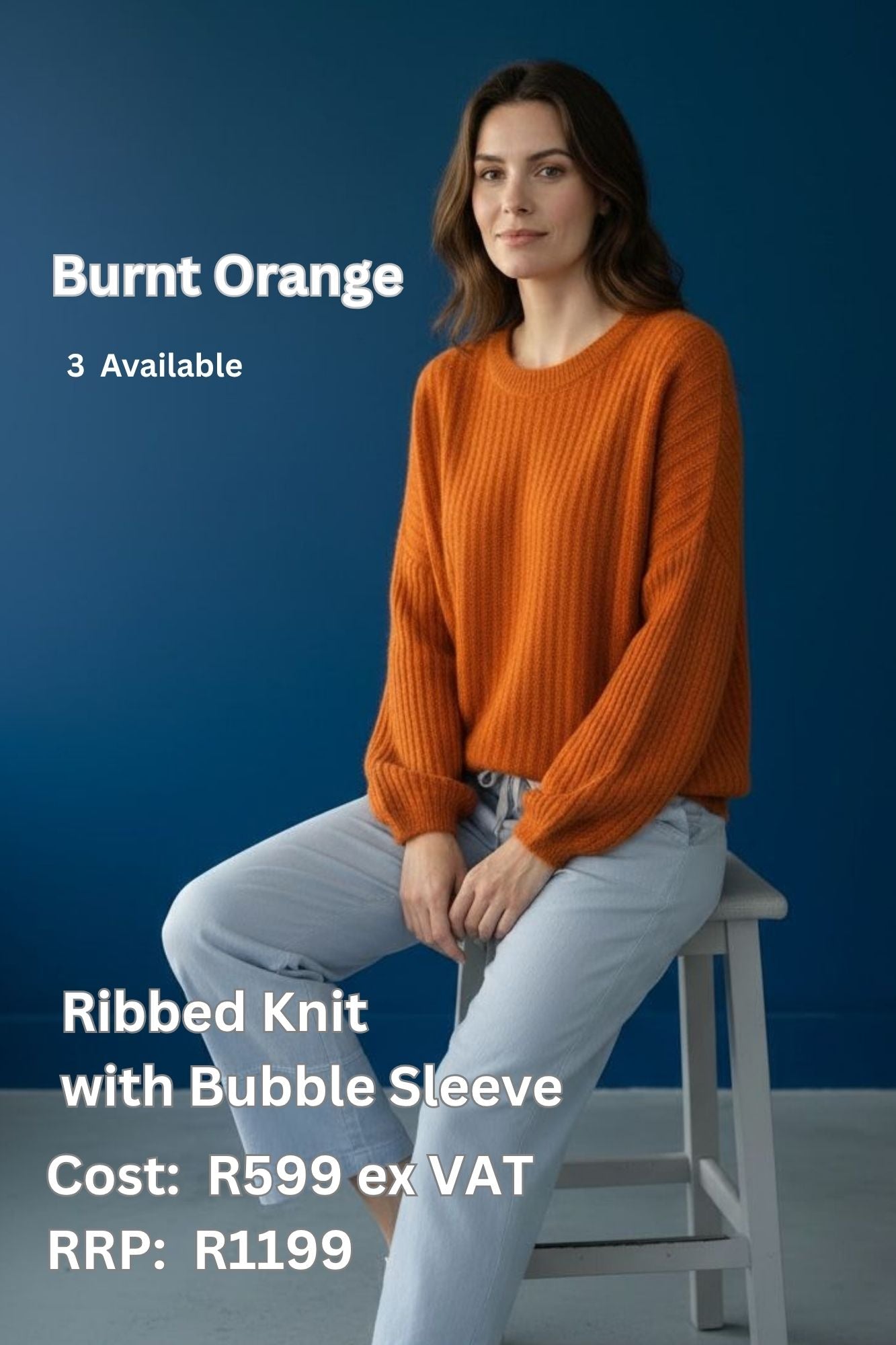 Oversized Ribbed Knit Jumper with Bubble Sleeves – Burnt Orange