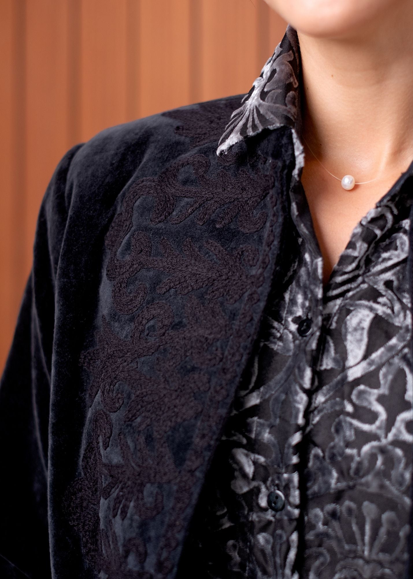 Gia Embossed Velvet Jacket in Midnight