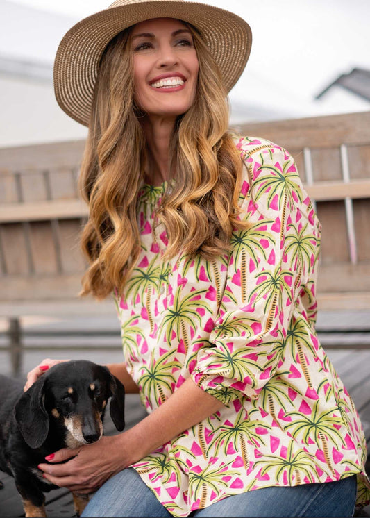 Lauren Comfy top, Pink and Green Palms